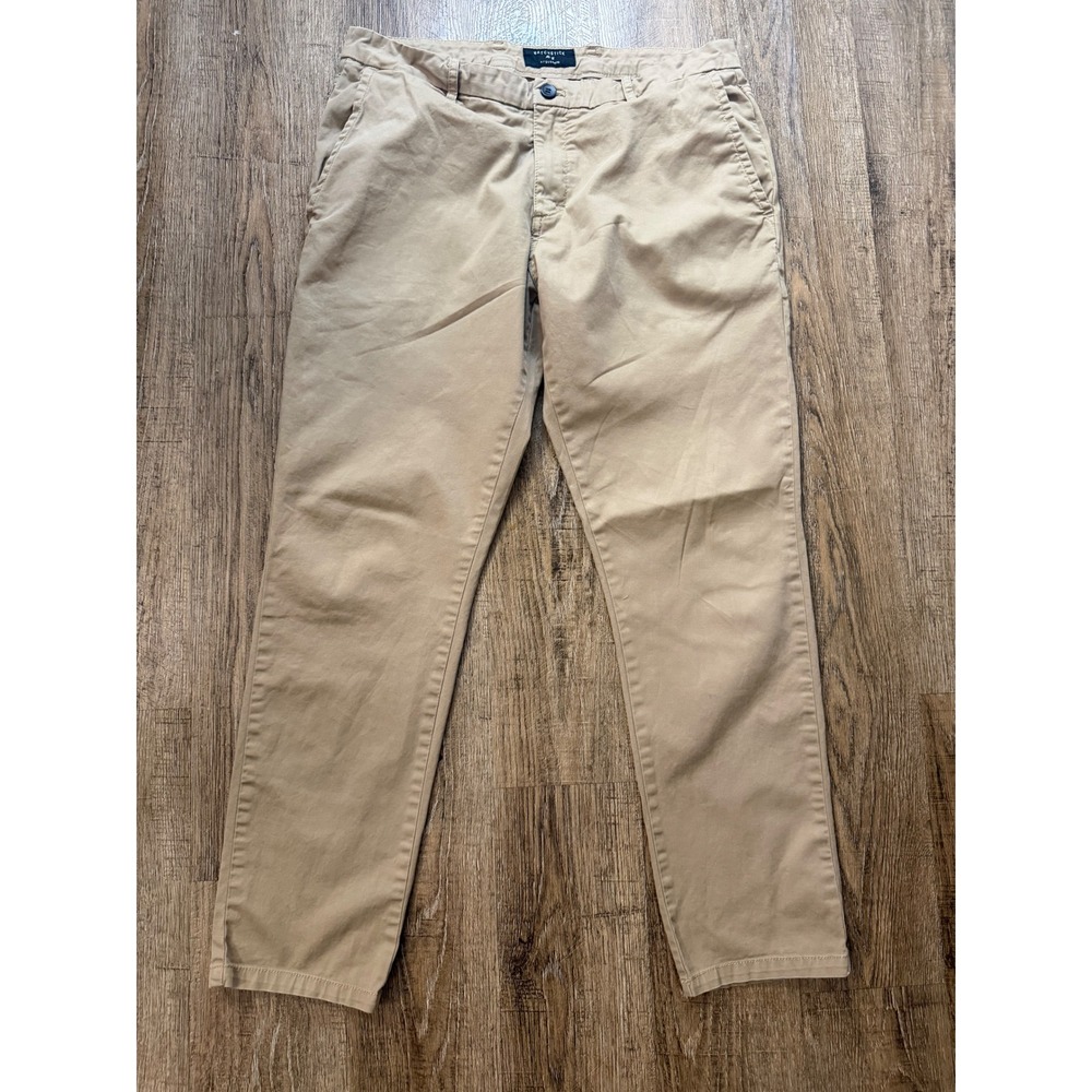 Matchstick Mens Khaki Chino Pants Tan Slim Straight Stretch Trousers Size 36 XXL